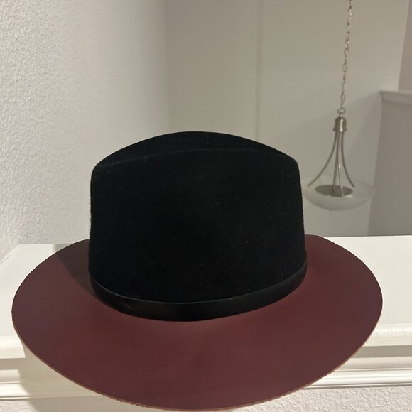 Rag & Bone Floppy Leather Brim Fedora Burgundy and Black Hat Size S - Picture 5 of 10